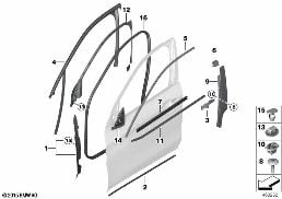 Afdekplaten en afdichtingen portier voor diagram for BMW X1L F49 LCI X1 25Li