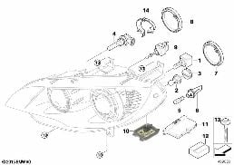 SINGLE COMPONENTS FOR HEADLIGHT diagram for BMW X6 E71 M