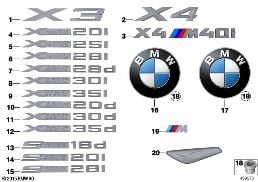 EMBLEMS / LETTERINGS diagram for BMW X4 F26 28iX