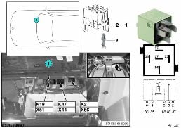 RELAY FOR A/C COMPRESSOR K19 diagram for BMW X3 E83 LCI 1.8d