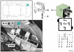 RELAY FOR HEATED REAR WINDOW K13 diagram for BMW 5 Series E39 530i