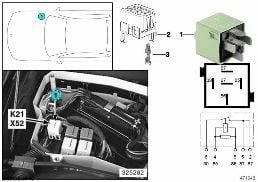 Relais ventilateur suppl. vitesse 1 K21 diagram for BMW 5 Series E39 525td