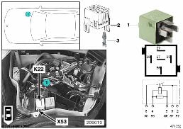 Relais ventilateur suppl. vitesse 2 K22 diagram for BMW 5 Series E39 525td
