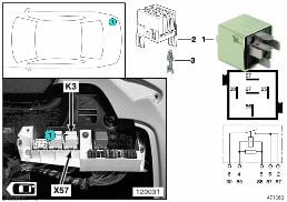 รีเลย์, ตัดโหลด, เทอร์มินอล R K3 diagram for BMW X5 E53 4.6is