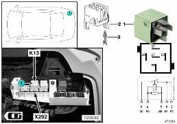 รีเลย์ชุดทำความร้อนกระจกหลัง K13 diagram for BMW X5 E53 4.6is