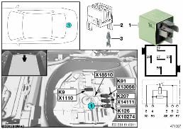 RELAY, COMPRESSOR, AIR SUSPENSION K126 diagram for BMW 5 Series E61 530d