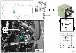 Relais soufflante chauffage K4 diagram for BMW 7 Series E38 750iLS