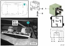 Relais dégivrage de lunette arrière K13 diagram for BMW 7 Series E38 750iLS