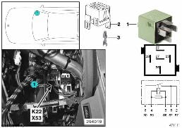 Relais ventilateur suppl. vitesse 2 K22 diagram for BMW 7 Series E38 750iLS