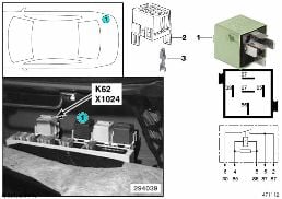 Relais chauffage auxiliaire K62 diagram for BMW 7 Series E38 750iLS