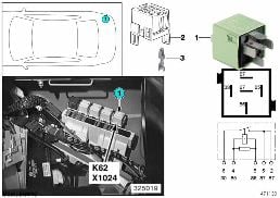 Relais chauffage auxiliaire K62 diagram for BMW 5 Series E39 525td