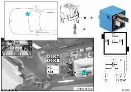 RELAY FOR HEADLIGHT CLEANING SYSTEM K6 diagram for BMW X3 E83 LCI 1.8d