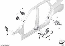 Avskerming van holle ruimtes, zijraam diagram for BMW X1 F48 LCI 20i