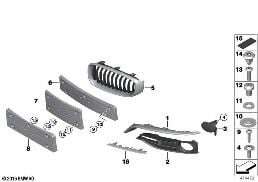 TRIM, DECOR ELEMENTS, FRONT diagram for BMW 3 Series F34 GT 335iX