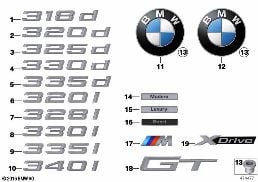 EMBLEMS / LETTERINGS diagram for BMW 3 Series F34 GT 335iX