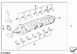 Krukas drijfwerk-krukas met lagerschalen diagram for BMW 5 Series E39 528i