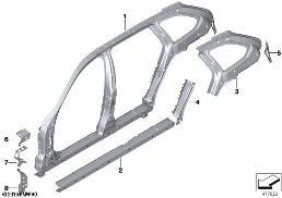 センター サイド フレーム diagram for BMW 5 Series G31 ツーリング LCI 530e