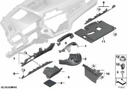 Aanbouwdelen dashboard onder diagram for BMW X1L F49 LCI X1 25Li