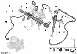 HIGH PRESSURE ACCUMULATOR/INJECTOR/LINE diagram for BMW X2 U10 18d