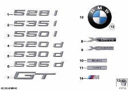 EMBLEMS / LETTERINGS diagram for BMW 5 Series F07 GT LCI 530dX