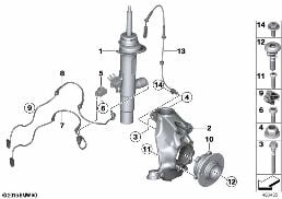 SPRING STRUT FRONT VDM/MOUNTED PARTS AWD diagram for BMW 3 Series F30 335iX