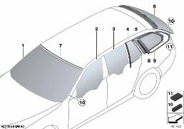 GLAZING diagram for BMW 5 Series F11 550i