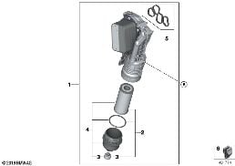 LUBRICAT.SYST.-OIL FILTER,HEAT EXCHANGER diagram for BMW 2 Series F46 Gran Tourer 218i