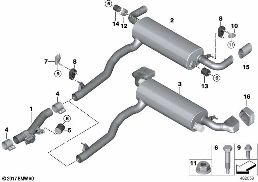 Sistema de escape traseiro diagram for BMW 6 Series G32 GT 630dX