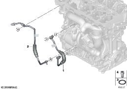 ENGINE COOLING SYSTEM EXHAUST TURBO. diagram for BMW X3 G01 LCI 30i