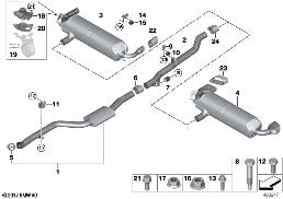 Sistema de escape tras. diagram for BMW 5 Series G30 LCI 520i