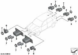 PARK DISTANCE CONTROL (PDC) diagram for BMW X5 E70 LCI 30dX