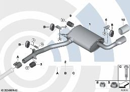 Zadní tlumič výfuku a montážní sada diagram for BMW X3 F25 20dX