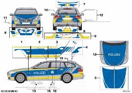 Fogli adesivi polizia Baviera blu diagram for BMW 5 Series F11 LCI 530dX