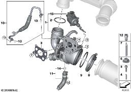 EXHAUST TURBOCHARGER WITH LUBRICATION diagram for BMW 2 Series F46 Gran Tourer 218i