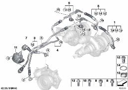 Soğutma sistemi-egzoz gazı turbo ünitesi diagram for BMW 5 Series F90 M5 LCI M5 CS