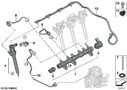 HIGH PRESSURE ACCUMULATOR/INJECTOR/LINE diagram for BMW 3 Series G20 Sedan 320dX
