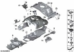 Egzoz gazı turbo ünitesi ısı koruması diagram for BMW 5 Series F90 M5 LCI M5 CS