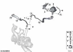 ENGINE COOLING SYSTEM EXHAUST TURBO. diagram for BMW 5 Series G30 LCI 545eX