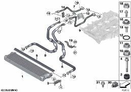 Motor yağ soğ.radyatörü/Yağ rady. hattı diagram for BMW 5 Series F90 M5 LCI M5 CS