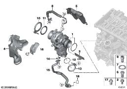 Yağlama ile egzoz gazı turbo ünitesi diagram for BMW 1 Series F21 LCI 116d