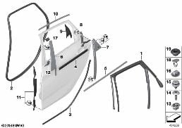 TRIM AND SEALS FOR DOOR, REAR diagram for BMW 2 Series F45 Active Tourer LCI 216d