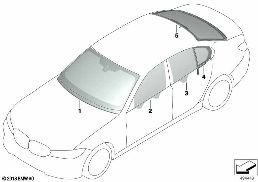 GLAZING diagram for BMW 3 Series G28 Sedan LCI 325LiX