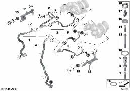Kühlsystem-Abgasturbolader diagram for BMW 5 Series G30 M550iX
