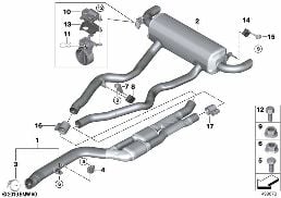 Sistema de escape traseiro diagram for BMW 3 Series G20 Berlina LCI M340iX