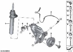 FRONT SPRING STRUT/CARRIER/WHEEL BEARING diagram for BMW 2 Series F44 Gran Coupé 220iX