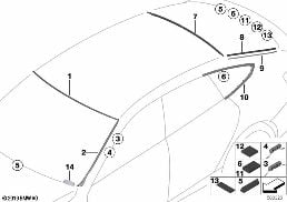 WINDOW MOUNTING PARTS diagram for BMW 3 Series F34 GT 335iX