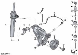 FRONT SPRING STRUT/CARRIER/WHEEL BEARING diagram for BMW X1L F49 LCI X1 20Li