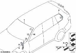 Verglasung Anbauteile diagram for BMW X7 G07 LCI 40iX