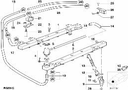 VALVES/PIPES OF FUEL INJECTION SYSTEM diagram for BMW 7 Series E38 L7