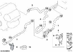 Vodní hadice-čerpadlo-ventil IHKA diagram for BMW X5 E53 4.4i